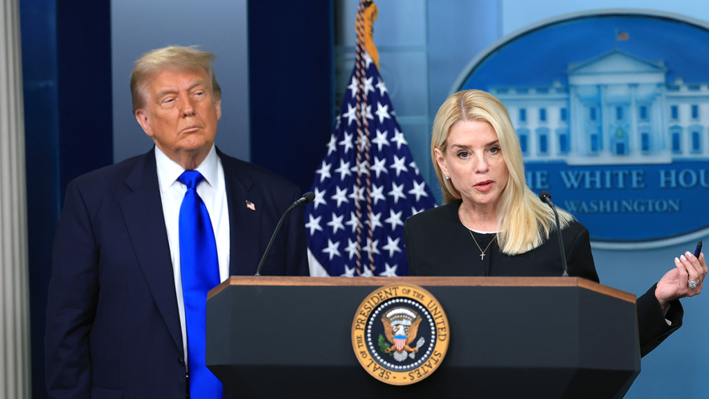 Pam Bondi at White House Cabinet meeting, March 2026 Politics · Washington D.C.