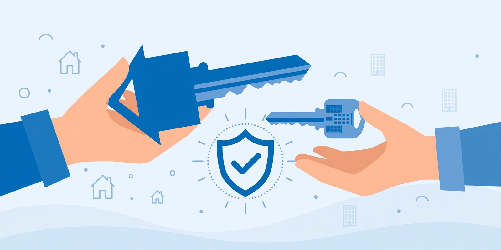 Illustration of a house key and shield representing security deposit limits by state