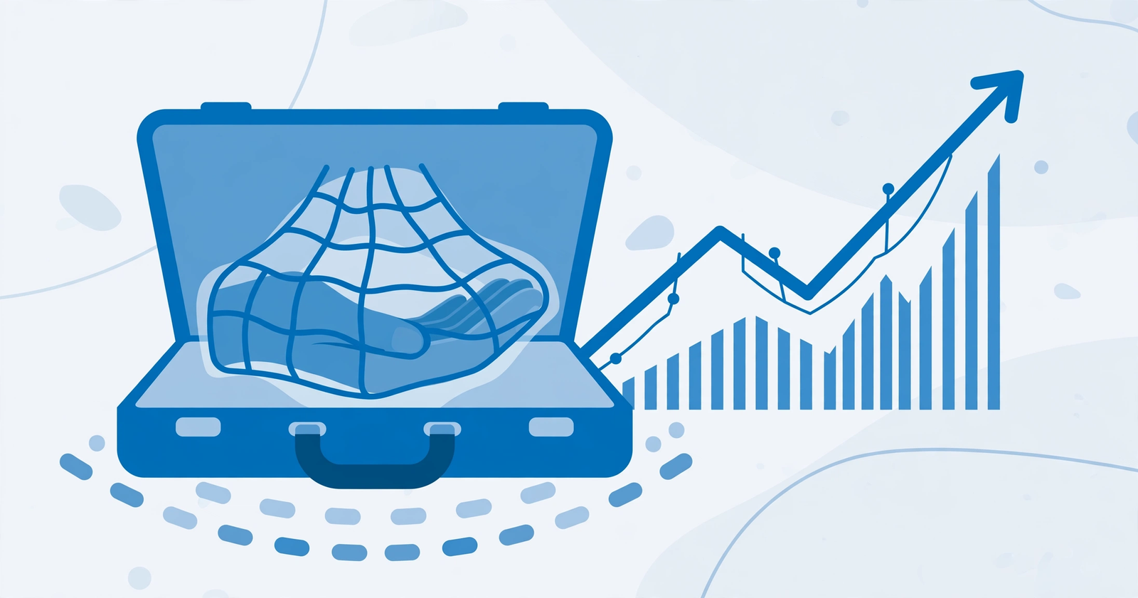 Illustration of a briefcase with a safety net representing unemployment benefits by state